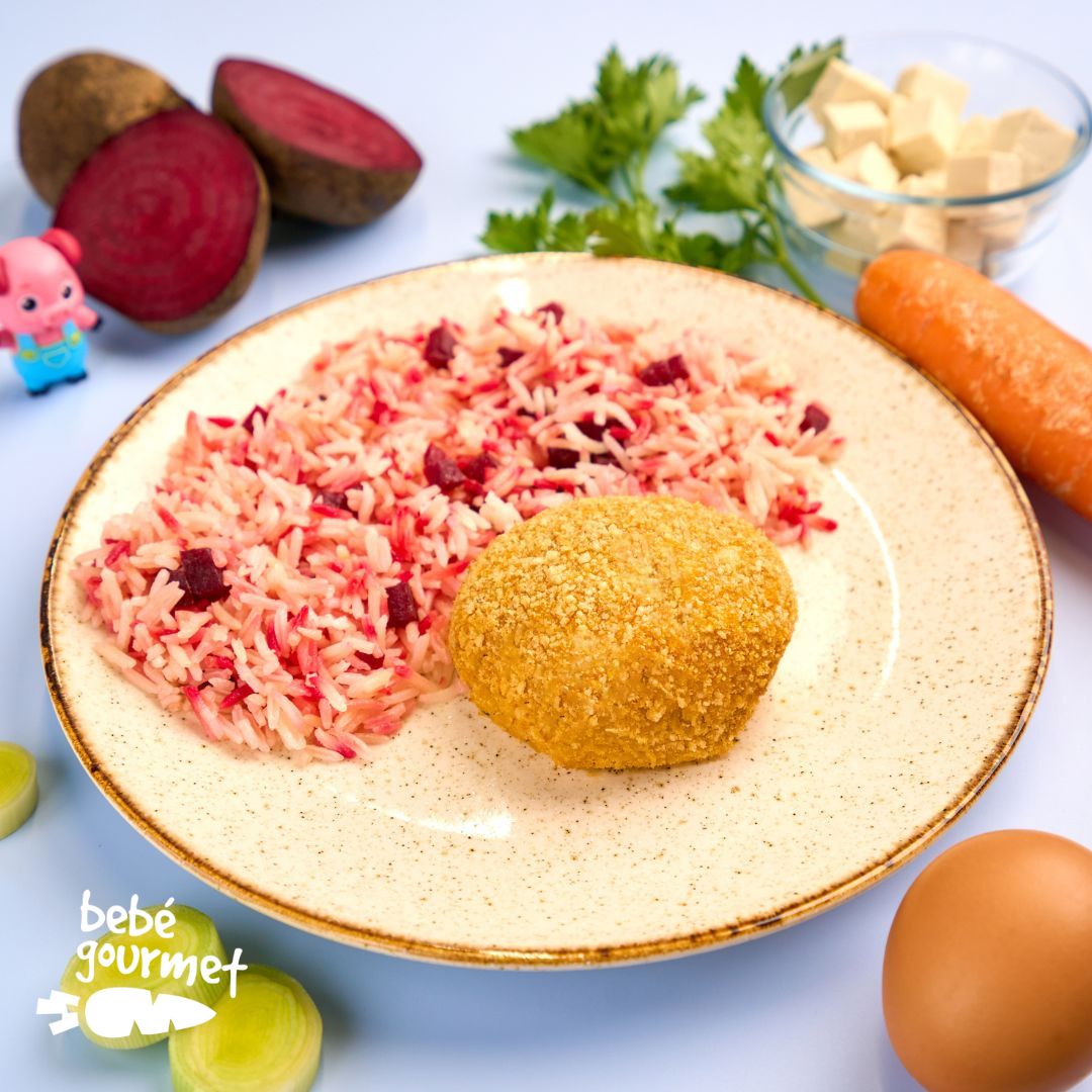 Almofadinhas de Tofu e Vegetais com Arroz Colorido (12+)